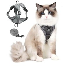 Gray Cat or Small Puppy Harness and Leash Set Upgraded Escape Proof Adjustable