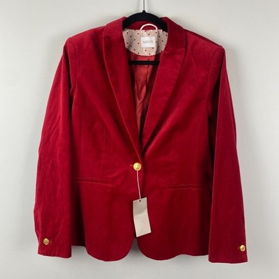 Madeleine Velvet Blazer Jacket Size 42 US 12 Red Gold Buttons