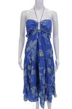 ASTR Womens Blue Floral Halter Sundress Rayon Tie Full Length Size S