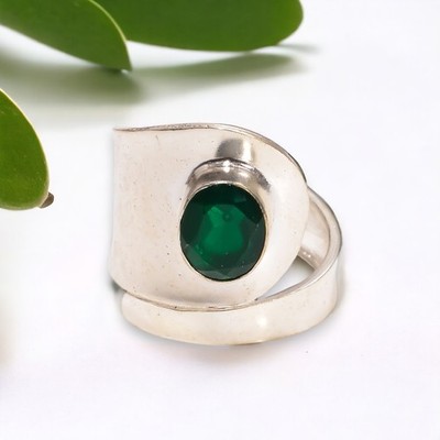 Green Onyx Stone 925 Silver Cocktail Cuff Daughters Day Boho Ring Jewelry US 8.5