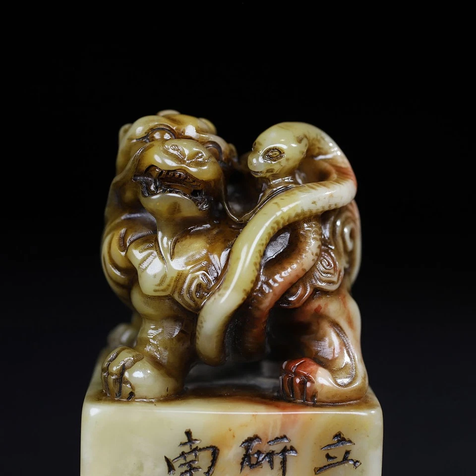 Piedra Shoushan natural china tallada a mano exquisita sello de tortuga negra 7794 Foto 2 de 4