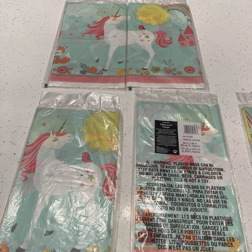 Lot Of 5 Magical Unicorn Animal Kid Birthday Party Decoration Plastic Tablecover - Image 2 of 4