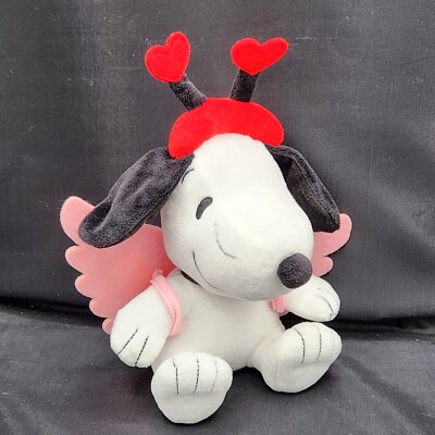 Hallmark Snoopy Valentines Plush Peanuts 9'' Pink Angel Wings Red Hearts