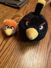 Angry Birds Lot of 2 Plush Black One 7  Orange One 3