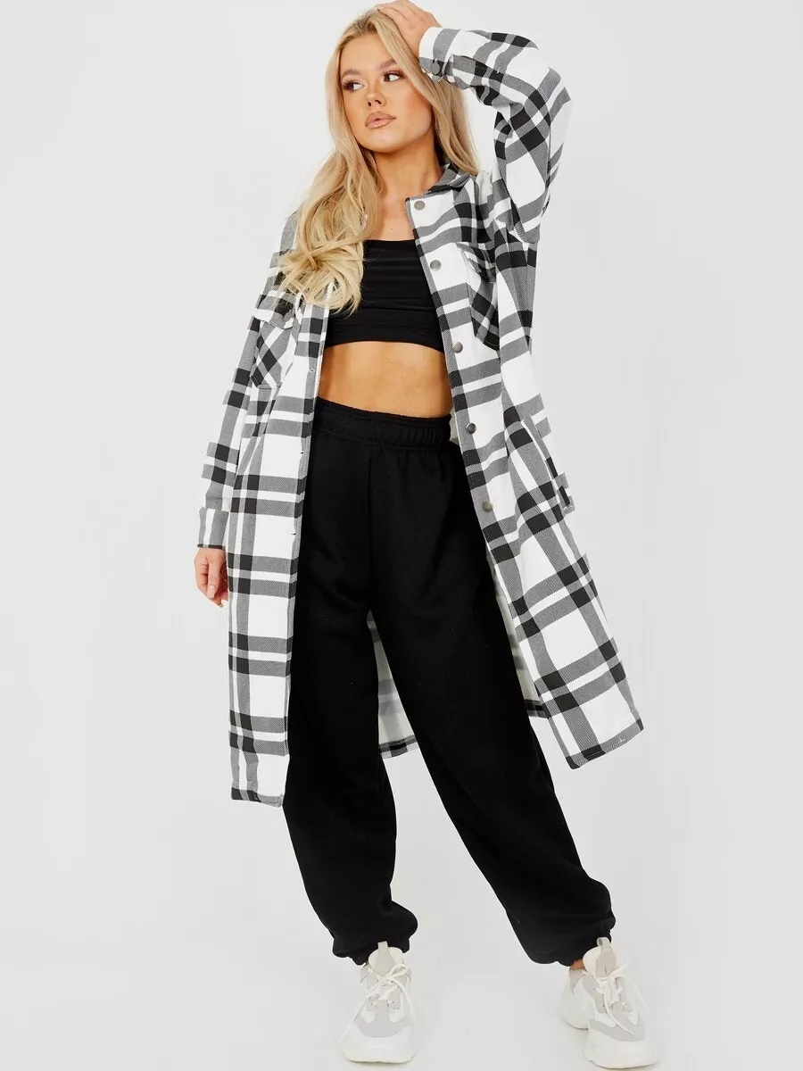 Long checked cheap jacket