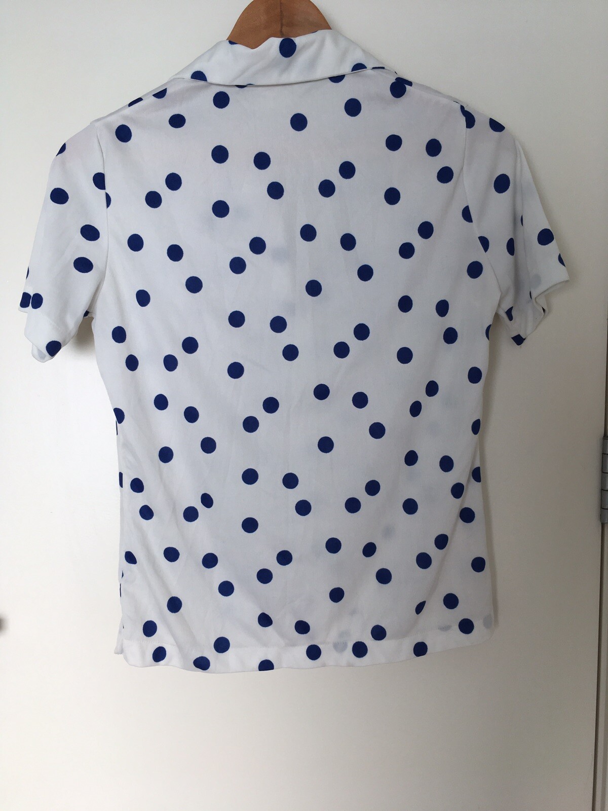 Vintage Short Sleeve Collared Blue Polka Dot Shirt Gem