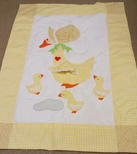 Vintage Handmade Baby Child Quilt Mother Goose and Babies