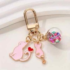 Cartoon Cat Keychain Cute Animal Key Ring Purse Handbag Car Charm Phone Pink New