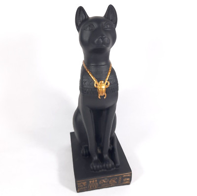 Summit Collection Egyptian Cat Figurine w/Scarab Beatle Necklace - Bastet 8.5''