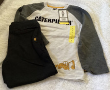 NWT CAT BOYS 2-PIECE LONG SLEEVE SHIRT JOGGER GRAY/BLACK SIZE 5,6