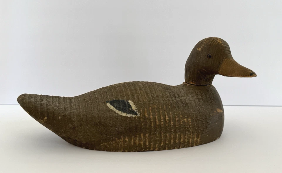 Antique Wooden Duck Decoy Folk Art Handmade Carved Glass Eyes Original Paint - Image 3 of 4