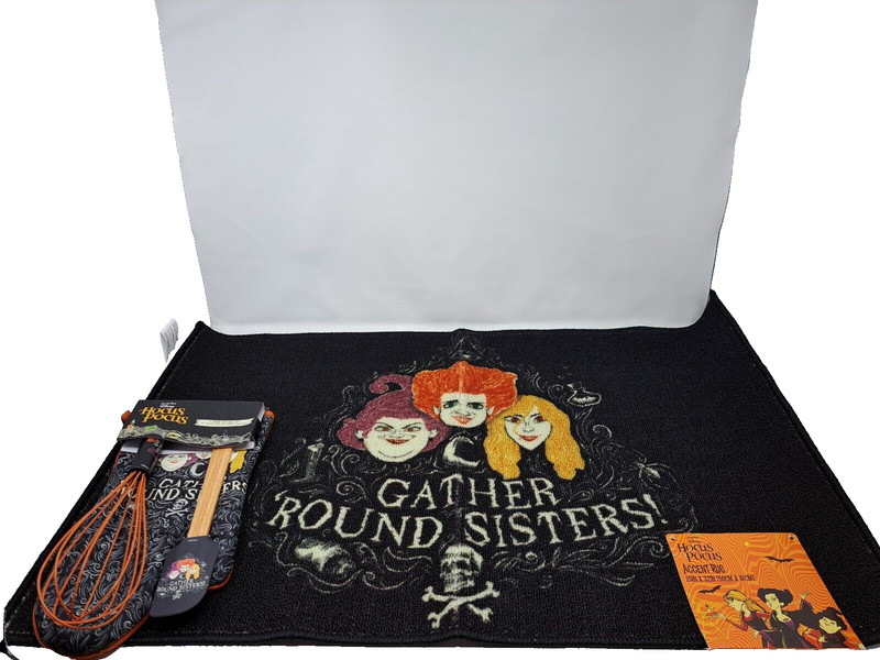 Disney Hocus Pocus Halloween Kitchen Decor Bundle Rug Oven Mitt Spatula Whisk