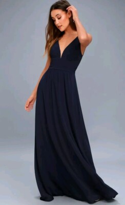 NEW LULU'S Leading Role Navy Blue Maxi Dress Size S