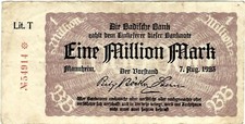 Banknote 1 Million Mark 1923 Mannheim Badische Bank BAD-11a Ro.713a P-S912(1)
