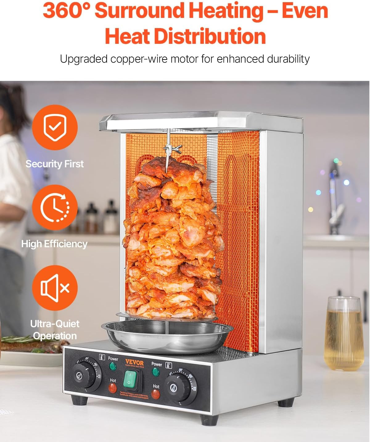Shawarma Grill Machine, 122°F-572°F, 13Lbs Capacity, Chicken Shawarma Cooker Mac