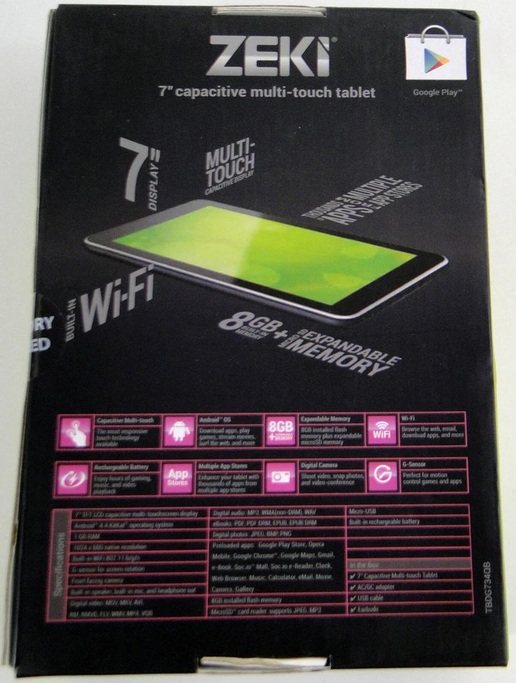 7" Black Android Tablet by Zeki 8GB, Wi-Fi, Free Shipping - Image 2 of 3