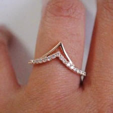 0.82CT Round Simulated Diamond V Shape Womens Party Ring 925 Silver Gold Finish