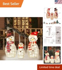 Charming 3-Piece Pre-Lit Snowman Family Yard Decoration with 60 Warm LEDs