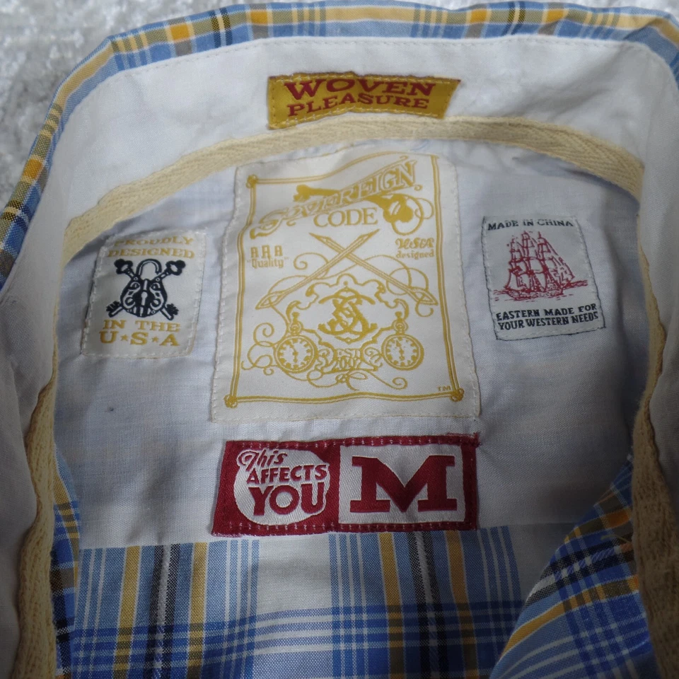 Sovereign Code Shirt Mens Size M Plaid Button-Up Long Sleeve Blue Geometric - Image 3 of 4