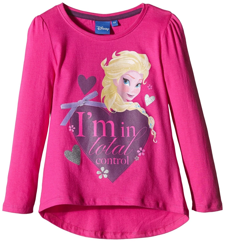 T SHIRT MANCHES LONGUES ENFANT DISNEY REINES DES NEIGES ROSE FONCE - Photo 1/1