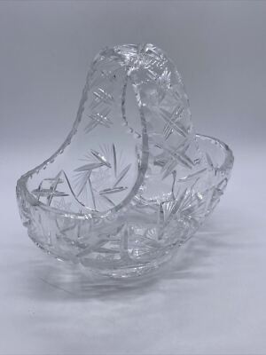 Schöner Vintage Dekokorb aus klarem massivem geschliffenem Glas - Design mit geätzten Sternen