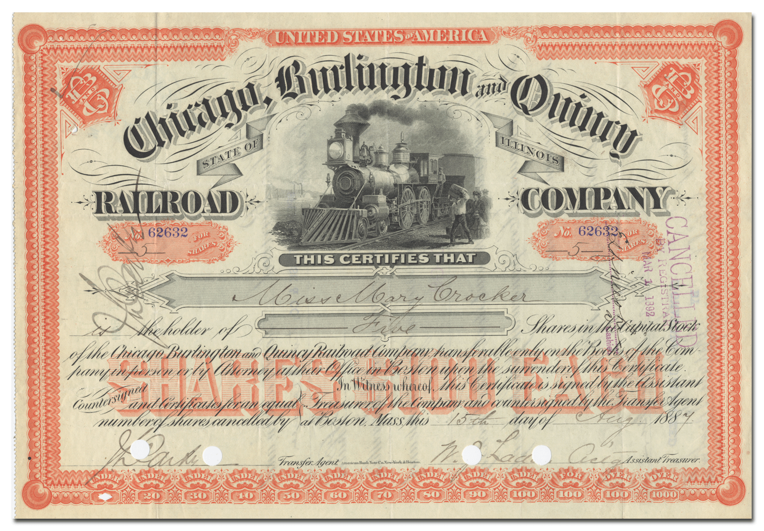 日本製 Chicago Burlington and Quincy Company SALE 89%OFF Certificat Stock Railroad