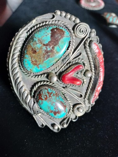 Navajo bracelet stunning old coral turquoise old pawn harvy