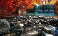 Landscape nature fall river pond trees italy waterfall Custom Gaming Mat Desk