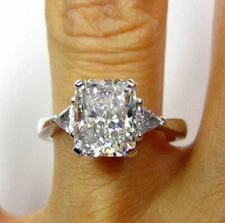 3.50Ct White Radiant & Triangle Cut Three Stone Engagement Wedding Silver Ring