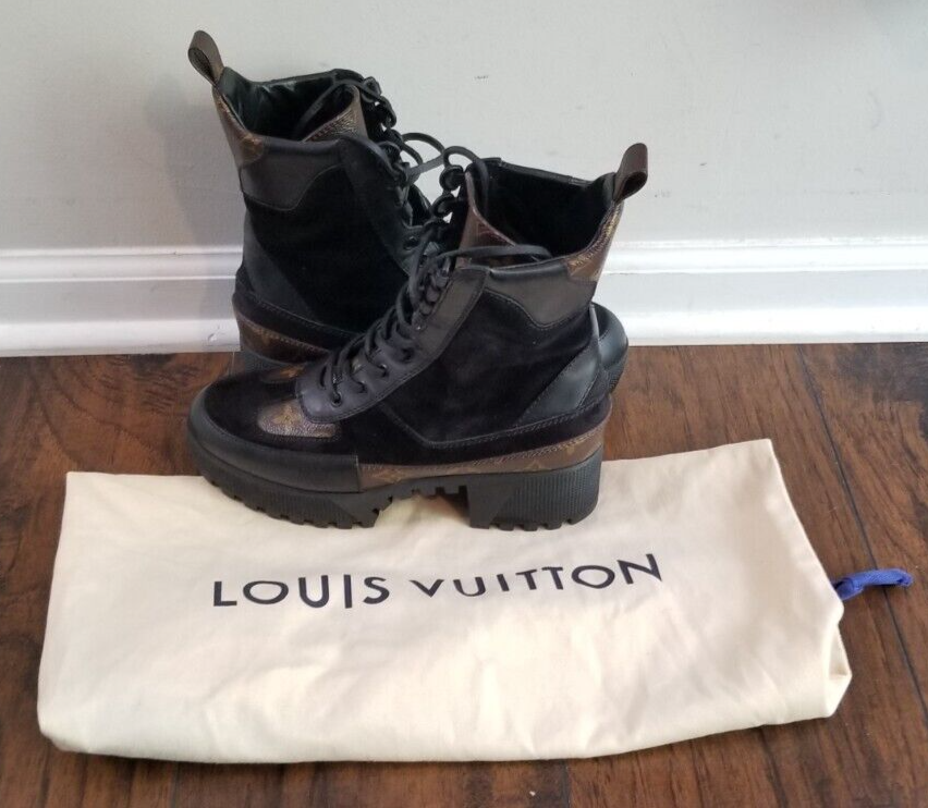 Louis Vuitton Laureate Black Monogram Platform Desert Boots (Size