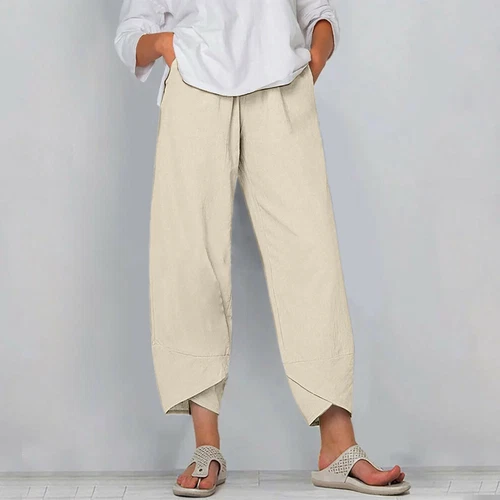 New Womens Ladies Cotton Linen Loose Baggy Casual Harem Pants Trousers Plus Size - Picture 10 of 35