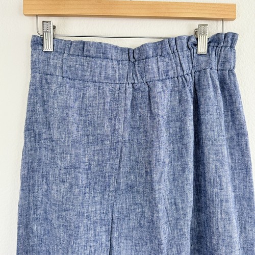 Express Skirt Size S Maxi Chambray Linen Skirt Blue Front Slit Elastic Pull On - Picture 4 of 10