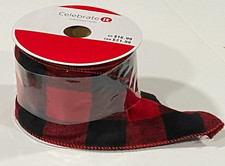 NEW CHRISTMAS BUFFALO PLAID RED BLACK WIRED RIBBON 2 1/2 IN X 20 FEET FREE SHIP
