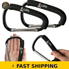 LilFe Extra-Large Stroller Hooks 2-Pack - Heavy-Duty Black Carabiners