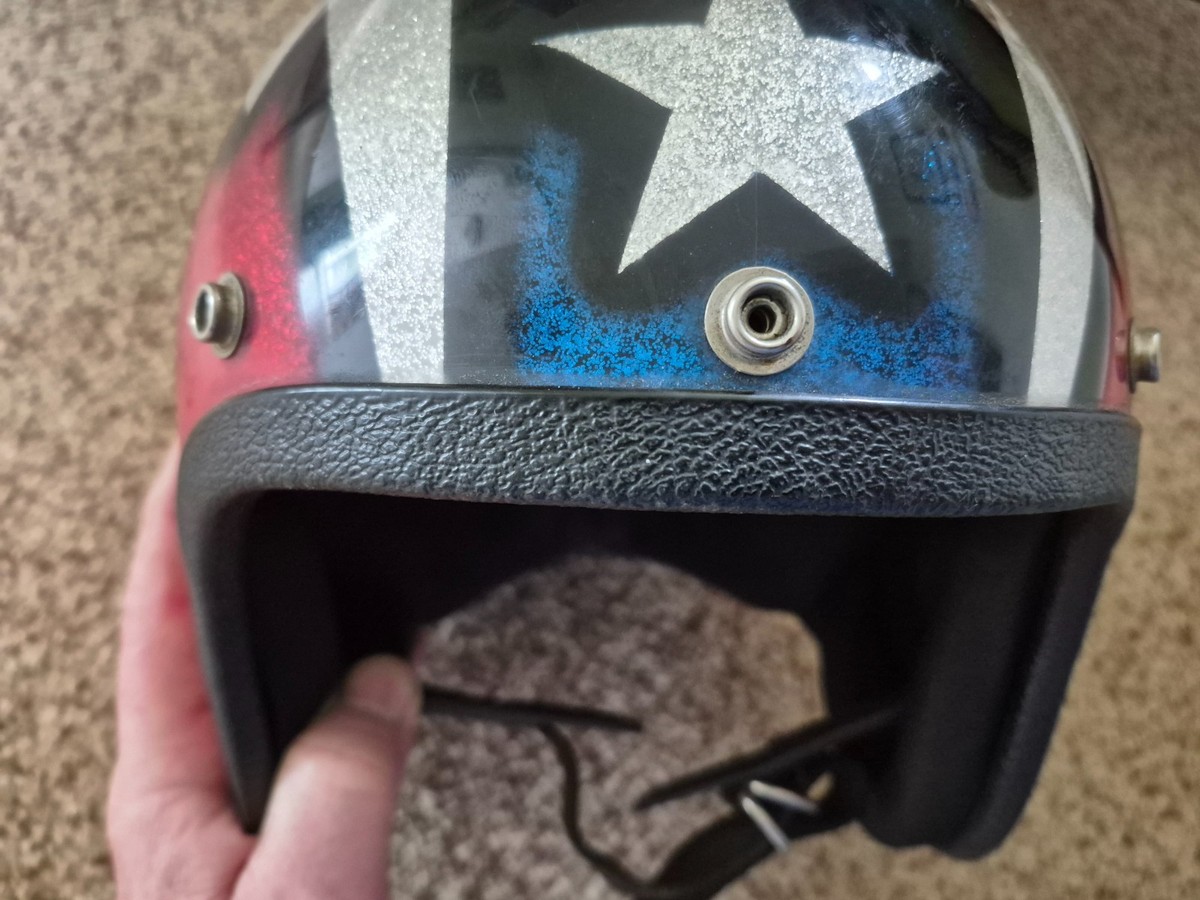 Vtg 70s Thunderbolt Helmet Red White Blue Metallic Stars Stripe