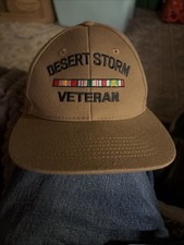Desert Storm Veteran Embroidered Baseball cap Khaki, Eagle Crest Made In USA