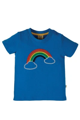Frugi Unisex Blau Top - Avery Applikation Top - Kobalt/Regenbogen