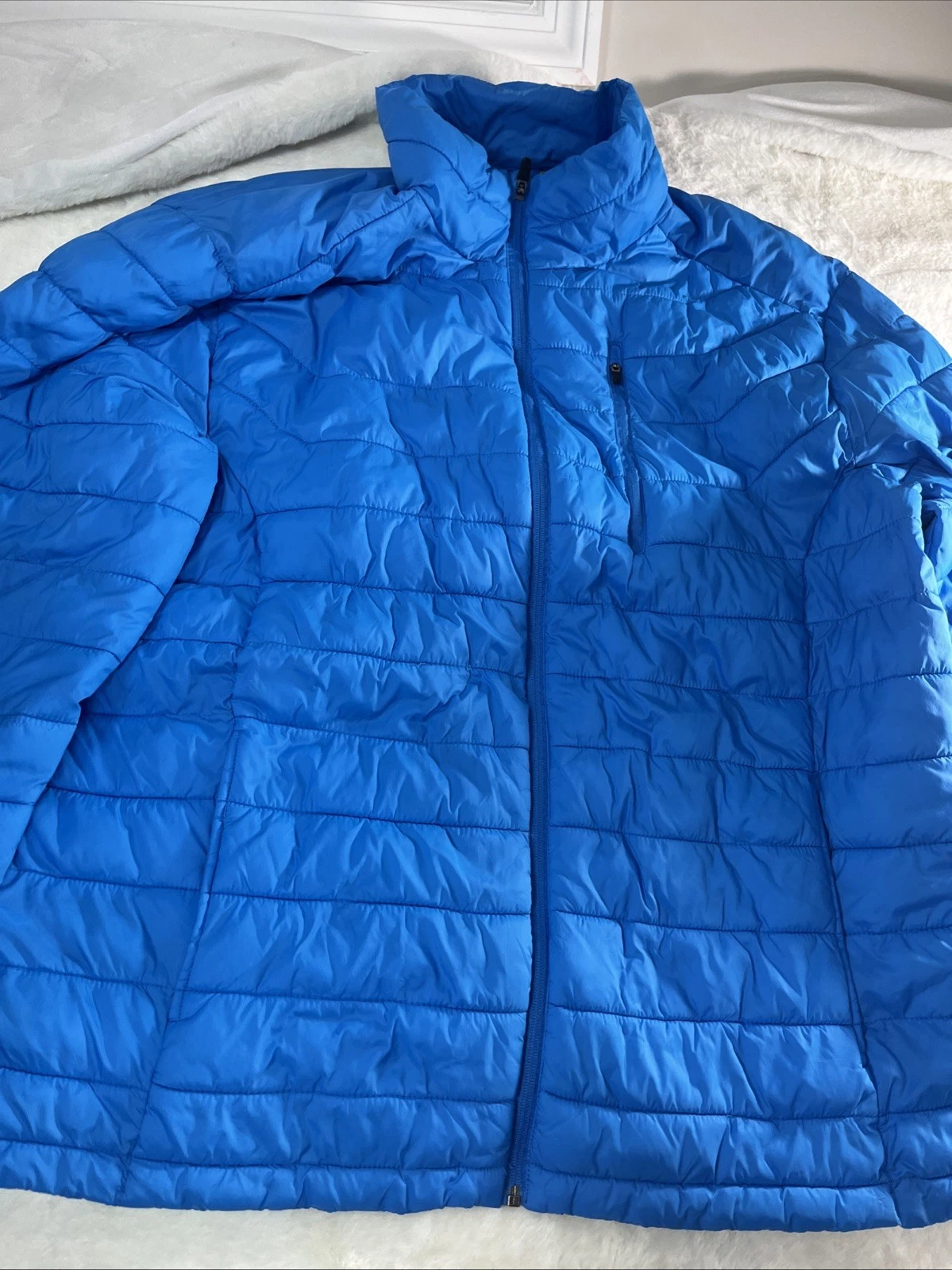Xersion Packable Puffer Jacket Mens XXL Blue Full Zip Coat Lightweight Nylon