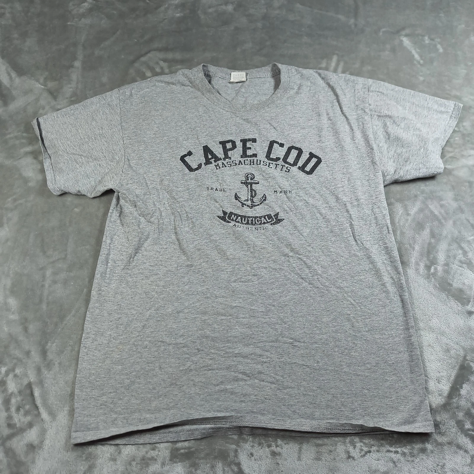 Vintage Cape Cod Shirt Men Large Gray Nautical Massachusetts Anchor Short Sleeve