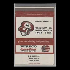 Matchbook Cover Wireco Brown Strand Wire Rope A.A. Casey Co. Tampa, FL