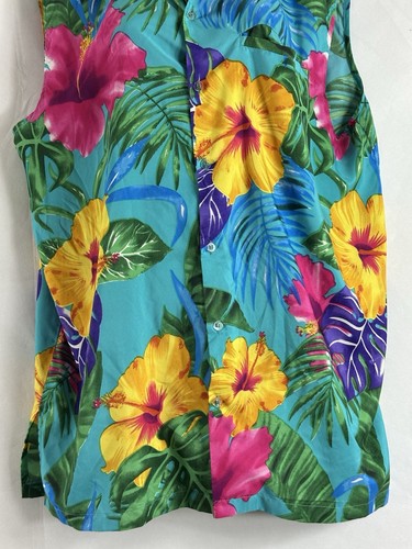 Hawaiian Bright Multicolor Tropical Floral Button Up Blouse. Size L Sleeveless - Picture 6 of 19