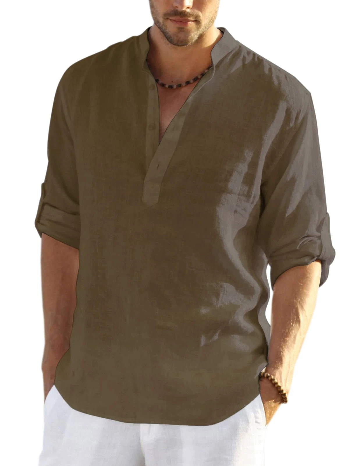 Men's Cotton Hemp Long Sleeve Casual Beach Henley Shirt(BROWN,XL)
Opens in a new window or tab