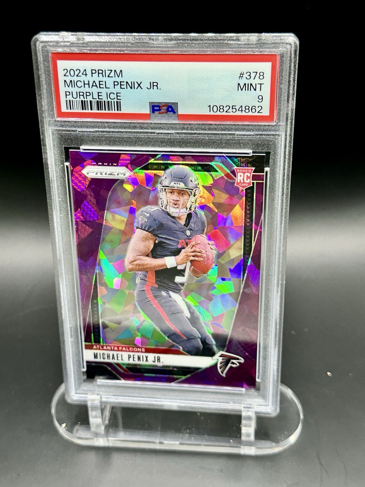 2024 Prizm Purple Ice #378 Michael Penix Jr Falcons RC Rookie 93/225 PSA 9 MINT