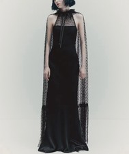 H&M STUDIO COLLECTION LONG BLACK DRESS WITH DETACHABLE MESH CAPE. Small. NWT.