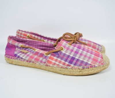 Sperry Top-Sider Katama Pink Plaid Fabric Espadrilles Shoes Size 7 M