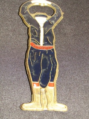 Antique Bottle Opener Motorcycle Cop Uniform Risque Wrinkles Enamel on Brass