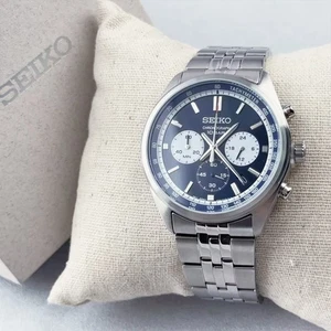 Seiko SSB427 Chronographe Montres Quartz Homme Cadran bleu Bracelet en argent