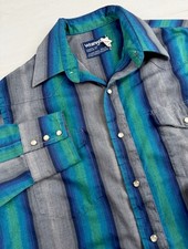 Vtg Wrangler Pearl Snap Shirt X-Long Tails Cowboy Cut Striped USA Made 15.5 35