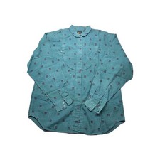 Vintage LizSport Womens Cotton Button Up Shirt Made in Taiwan Patterned Size M
