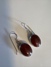 Vintage Sterling Silver Carnelian Dangle Drop Earrings Signed N & Hallmarked